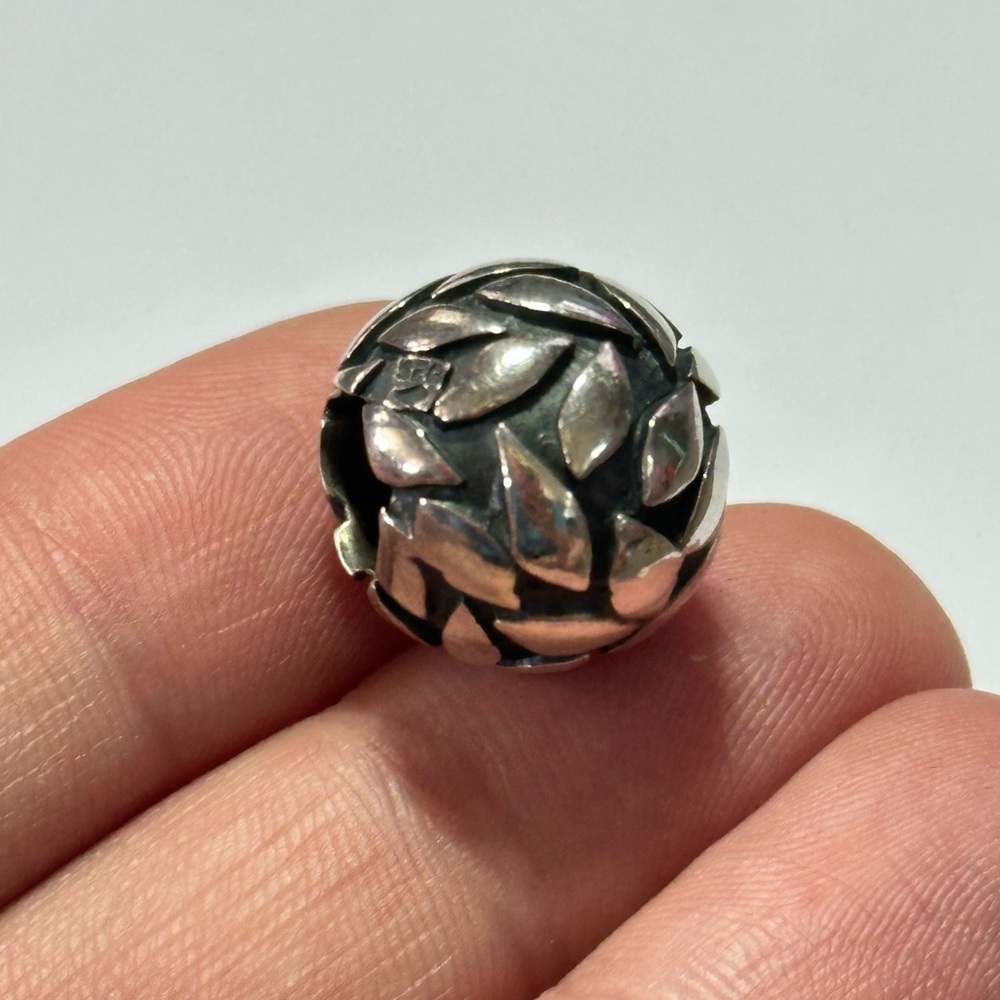 Retired Silpada 925 Sterling Silver Ball Charm Large Leaf Texture Botanical
